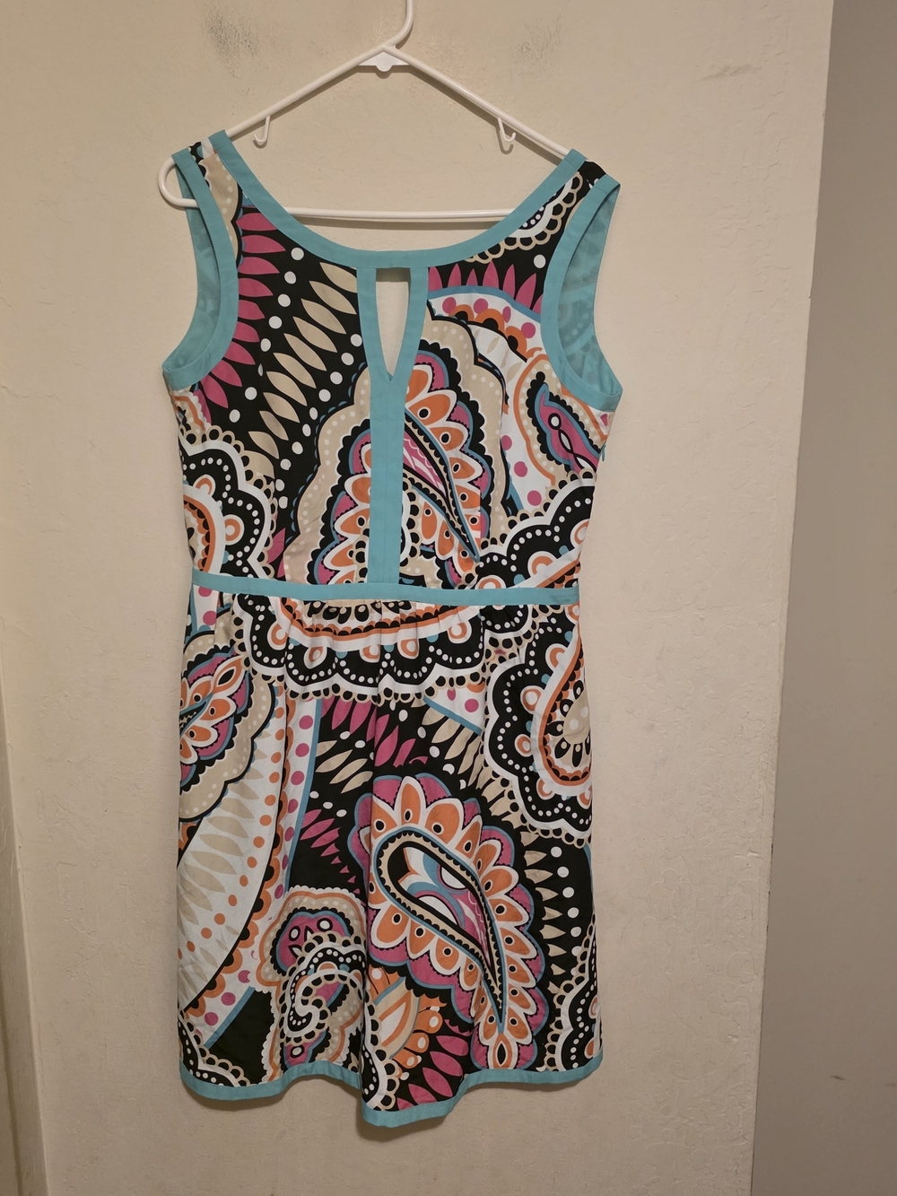 M60 Miss Sixty Multicolor Paisley Midi Dress with Aqua Trim Size 10